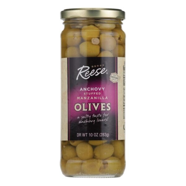 Reese's Olives, Manzanilla Stuffed With Minced Anchovy  - Case of 12 - 10 OZ - Image 3