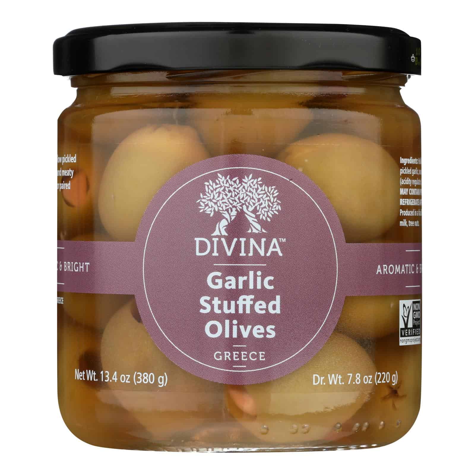 Divina - Green Olives Stuffed with Garlic - Case of 6 - 7.8 oz. - Image 3