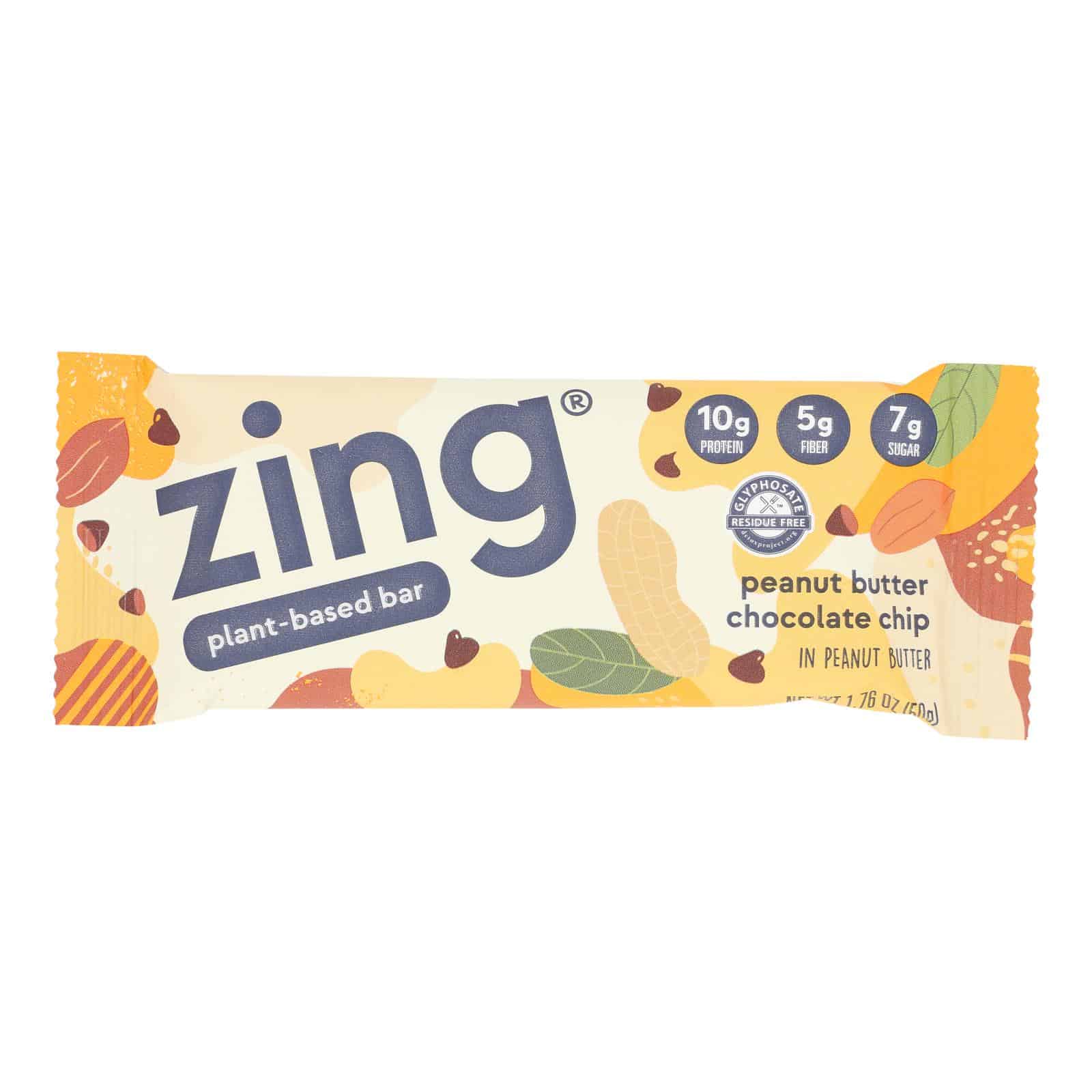 Zing Bars - Nutrition Bar - Peanut Butter Chocolate Chip - 1.76 oz Bars - Case of 12