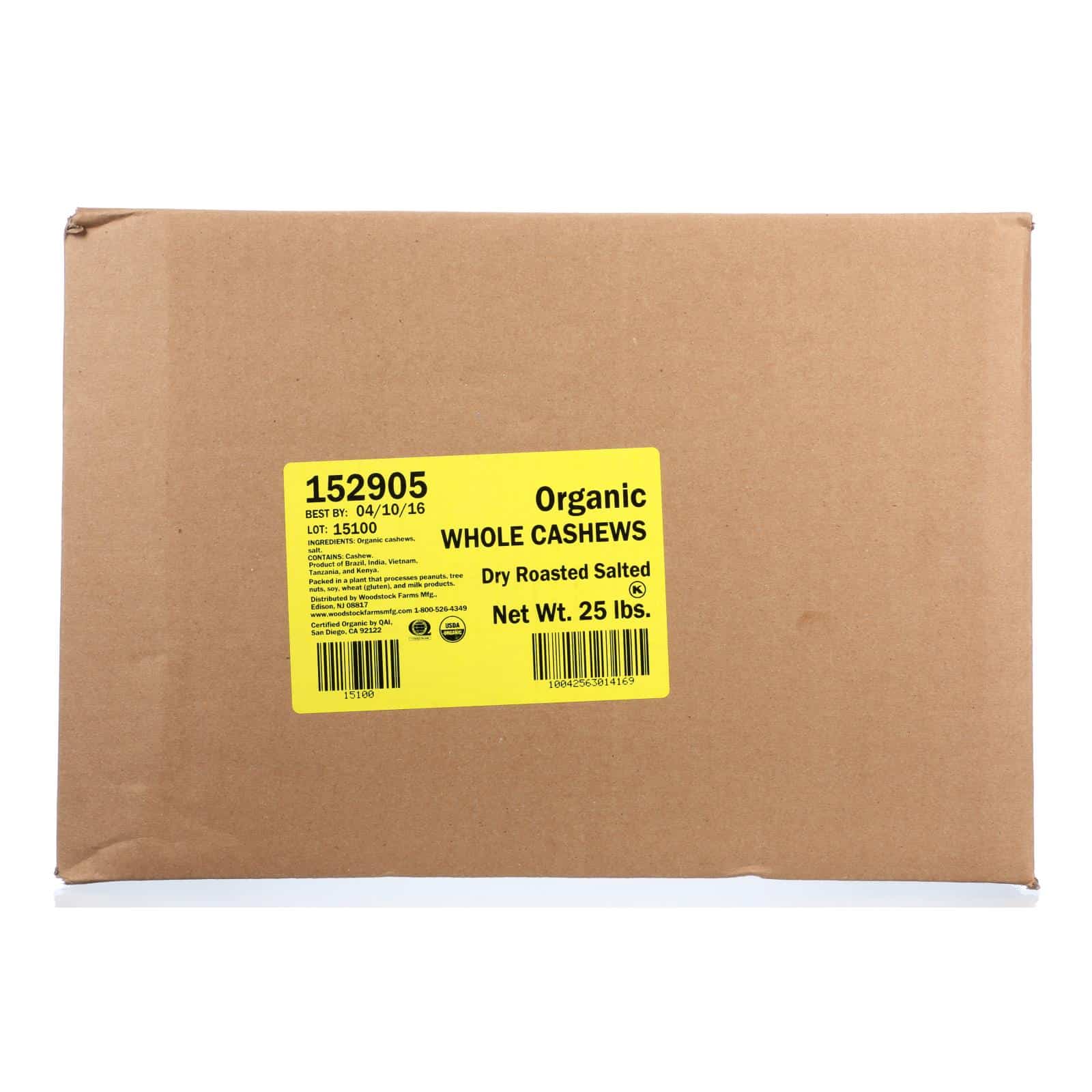 Bulk Nuts Cashews Organic Whole Fancy Roasted and Salted - Single Bulk Item - 25LB