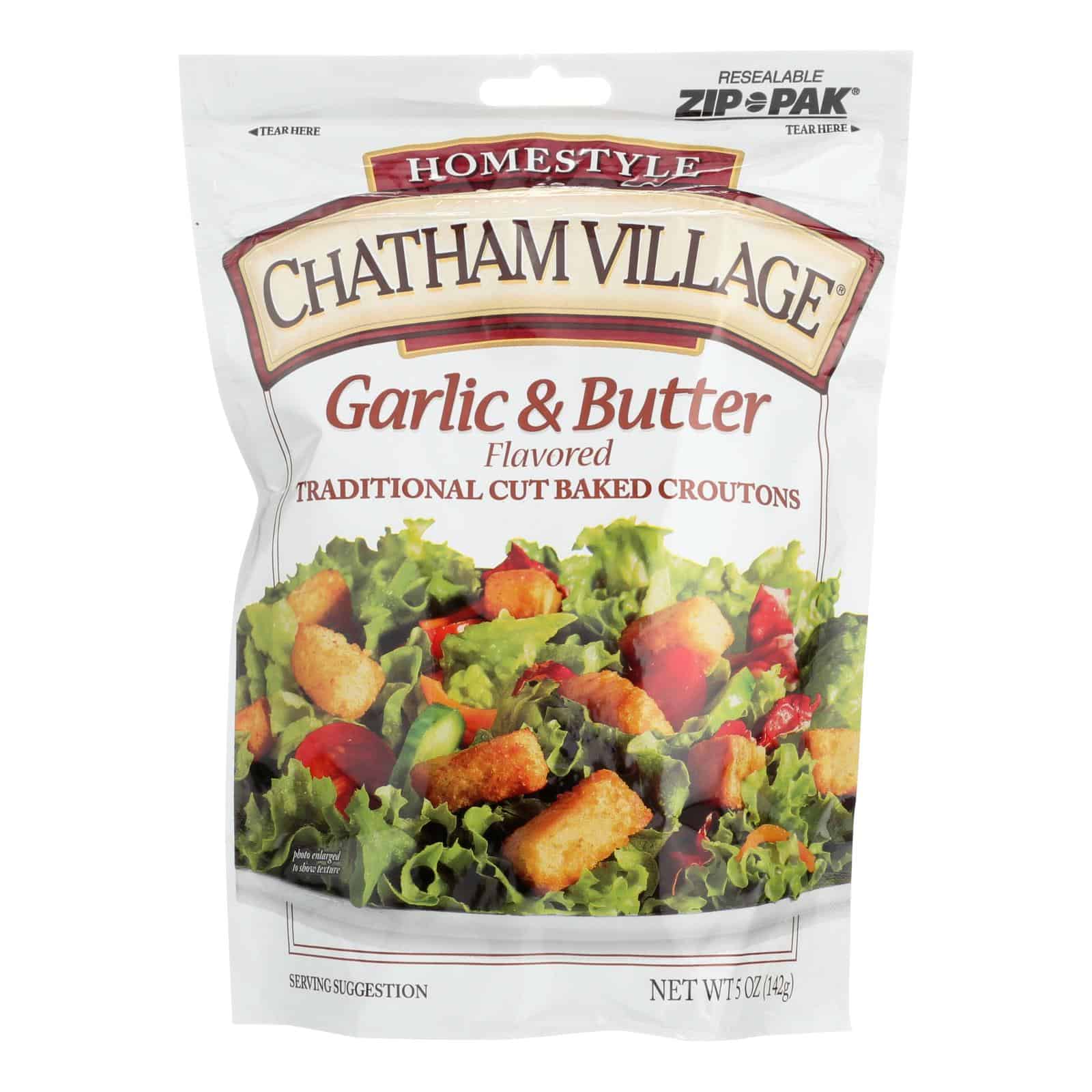 Chatham Village Traditional Cut Croutons - Garlic and Butter - Case of 12 - 5 oz. - Image 2