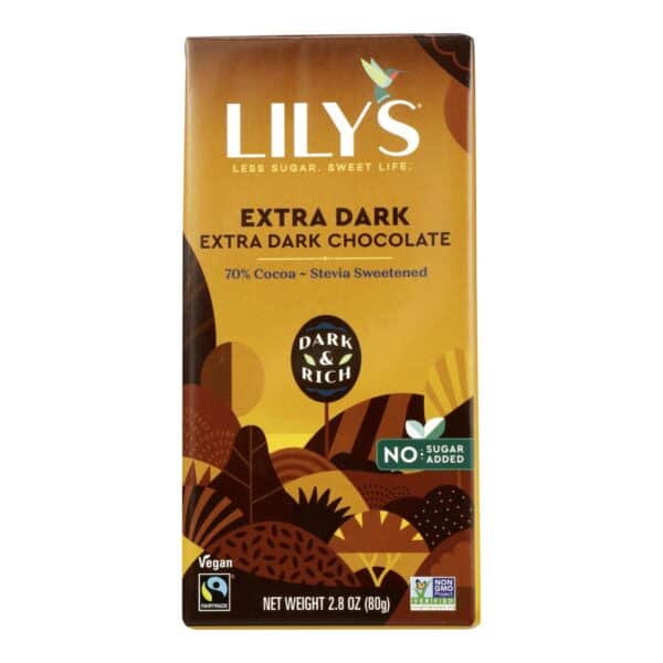 Lily's Sweets Chocolate Bar - Extra Dark Chocolate - 70% Cocoa - 2.8 oz Bars - Case of 12 - Image 2