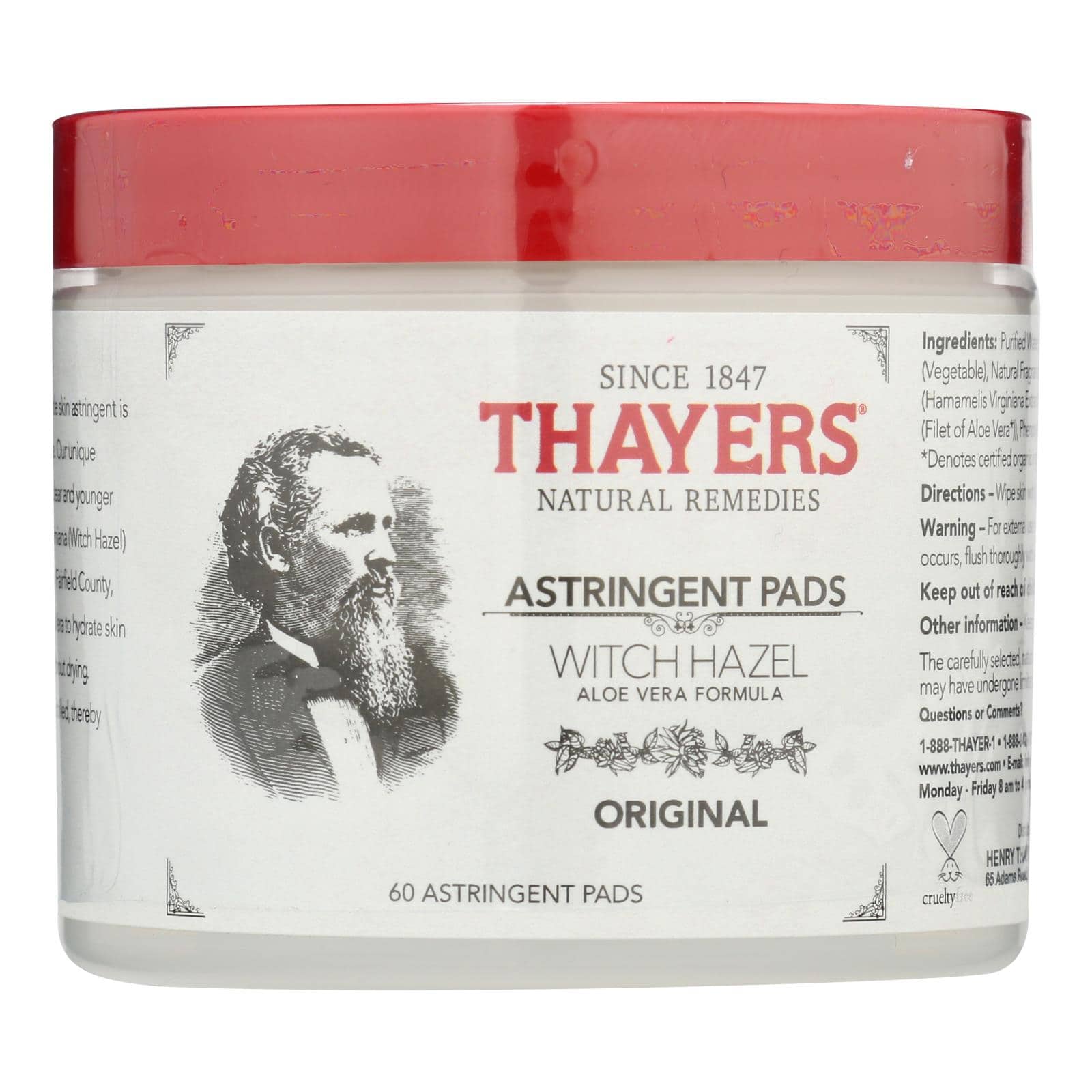 Thayers Witch Hazel with Aloe Vera - 60 Pads