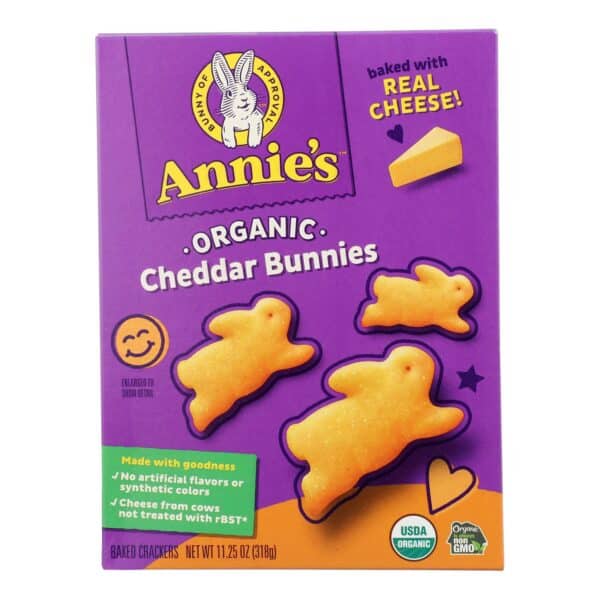 Annie's Homegrown Organic Bunnies Crackers - Cheddar - Case of 6 - 11.25 oz