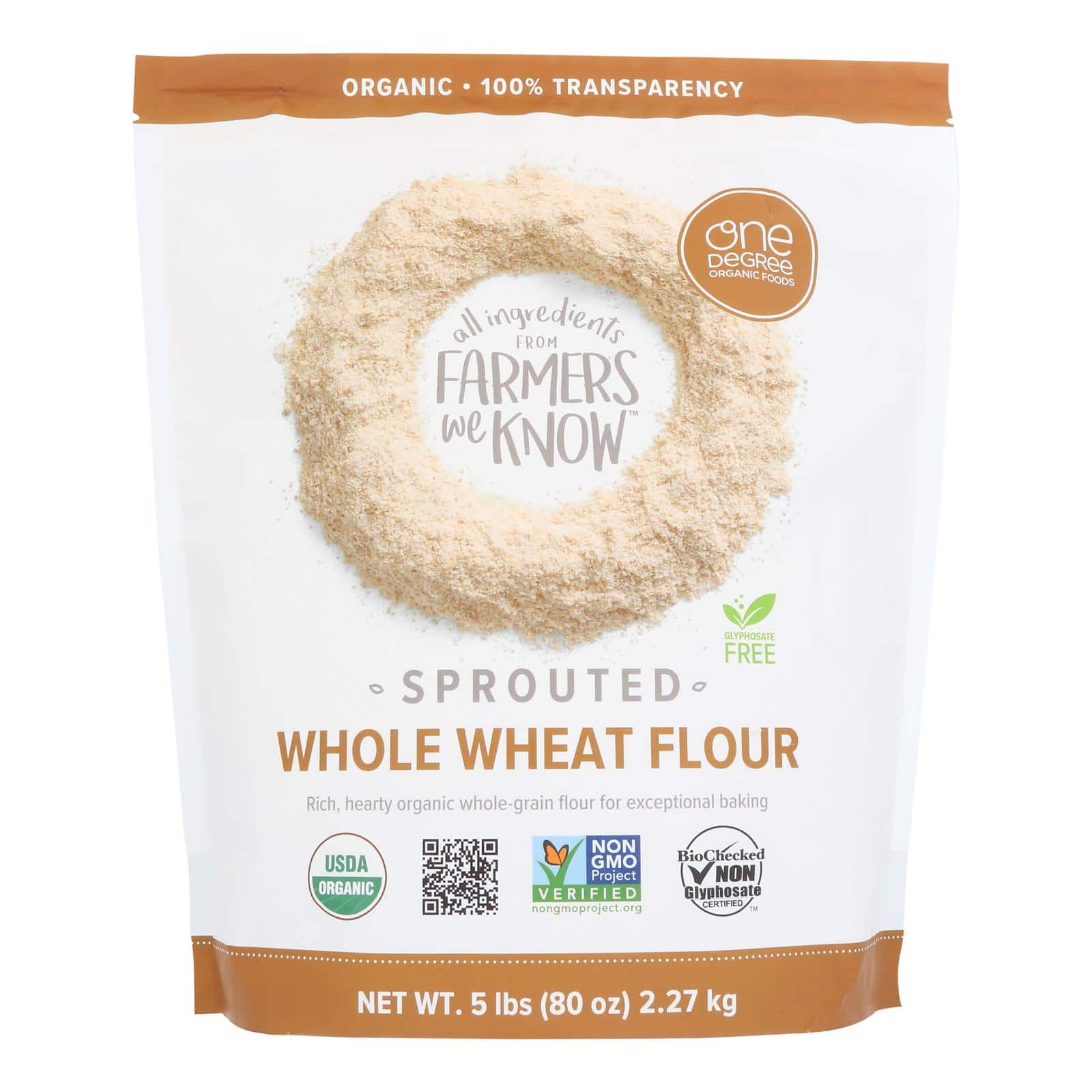 One Degree Organic Foods Whole Wheat Flour - Organic - Case of 4 - 80 oz.