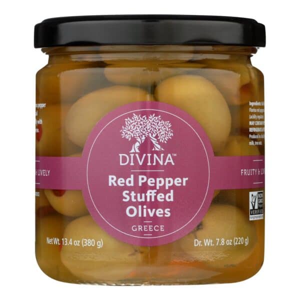 Divina - Olives Stuffed with Sweet Peppers - Case of 6 - 7.8 oz. - Image 2