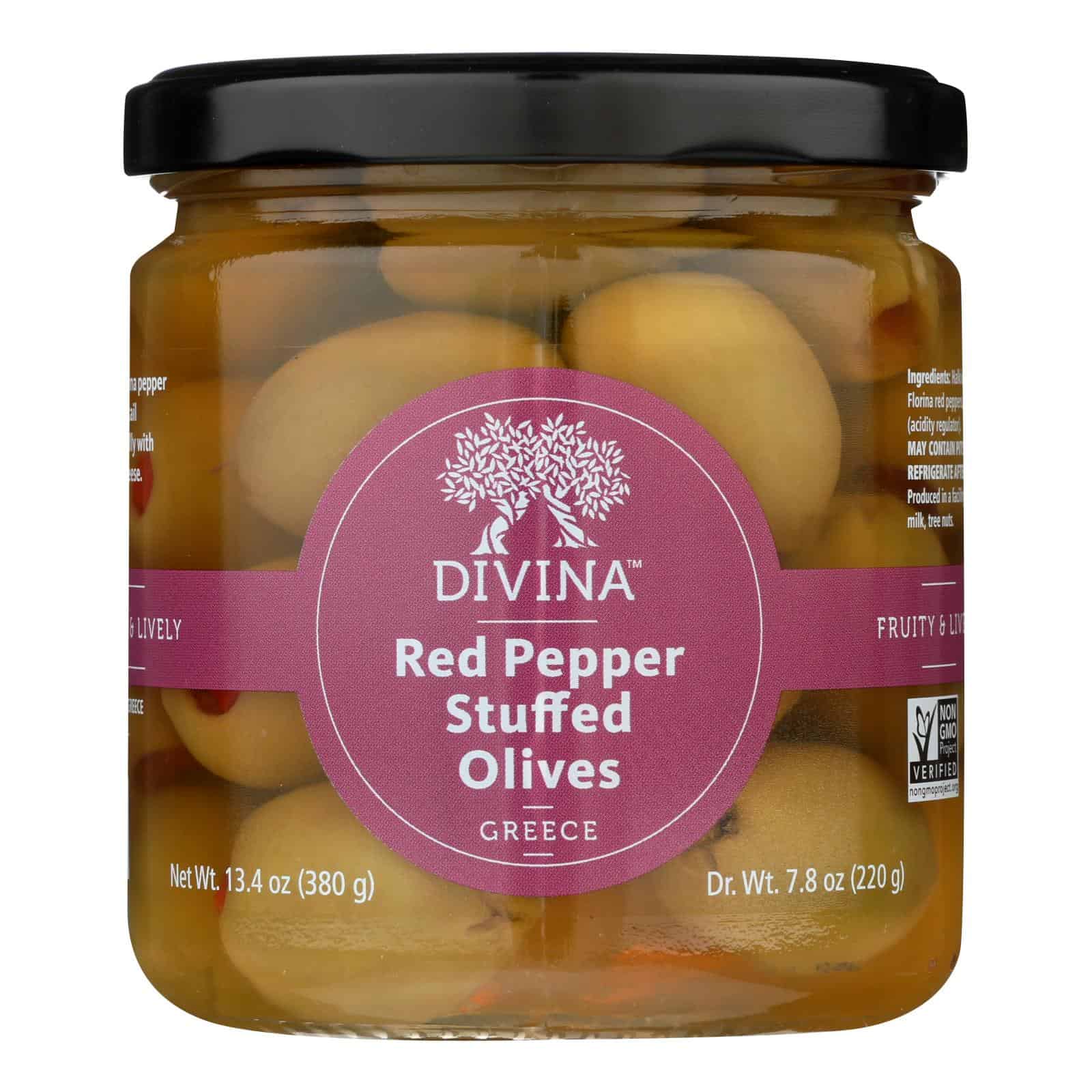Divina - Olives Stuffed with Sweet Peppers - Case of 6 - 7.8 oz. - Image 2