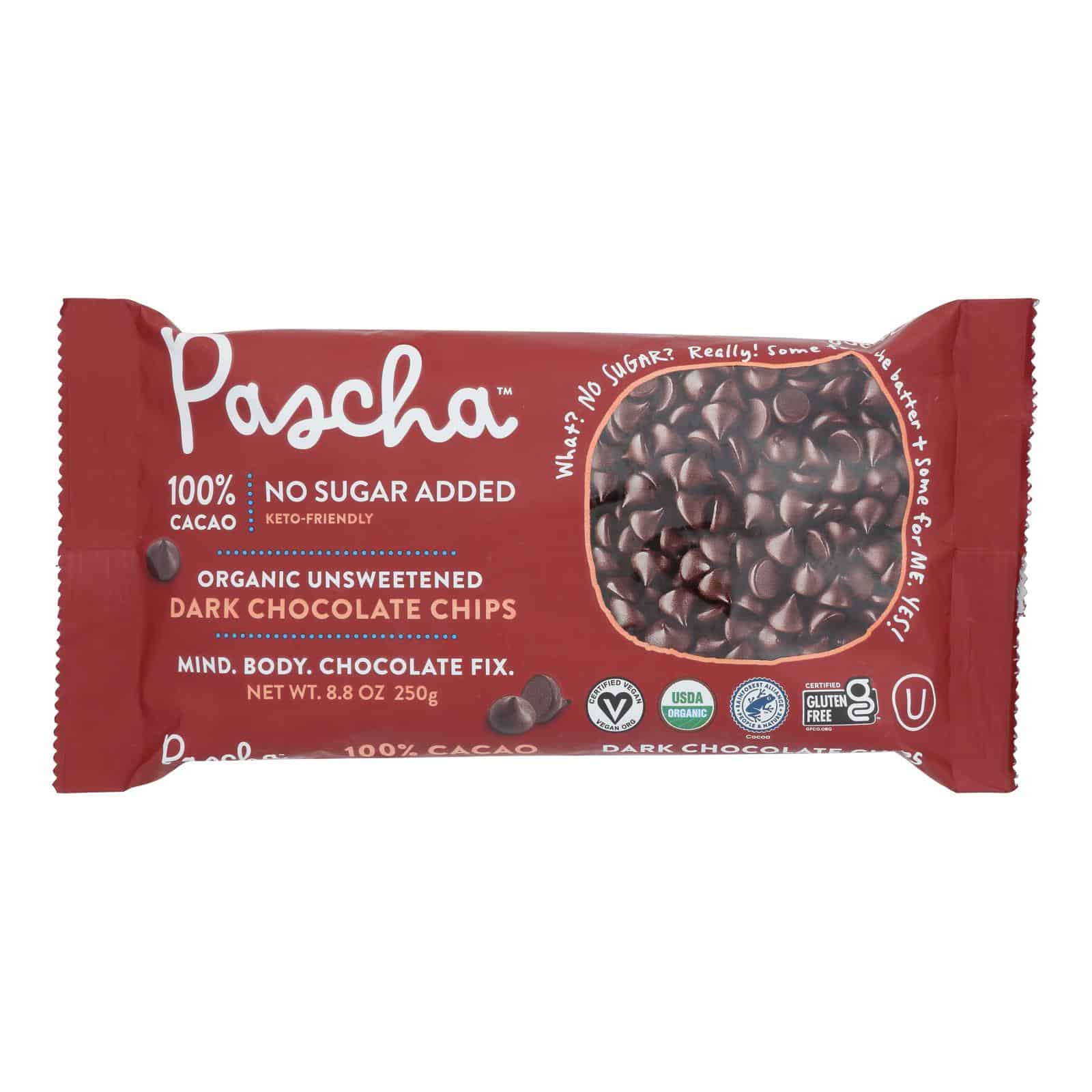 Pascha Chocolate Chips - Dark Unsweetened - Case of 6 - 8.8 oz. - Image 2