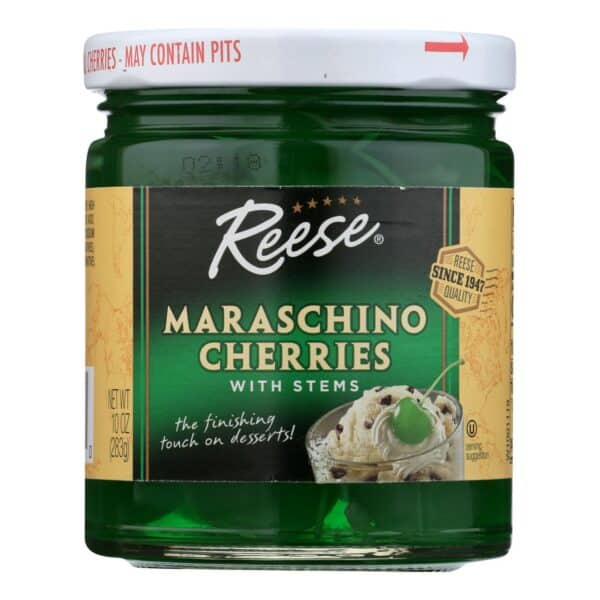 Reese Cherry - Maraschino - Green with Stems - Case of 12 - 10 oz