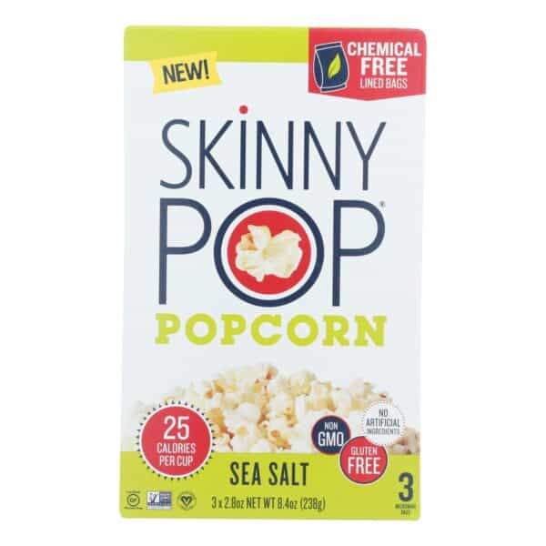 Skinnypop Popcorn - Popcorn Micro Sea Salt 3pk - Case of 12 - 3/2.8 OZ - Image 3