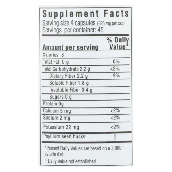 Yerba Prima Psyllium Husks Veg Caps - 625 mg - 180 Vegetarian Capsules - Image 3
