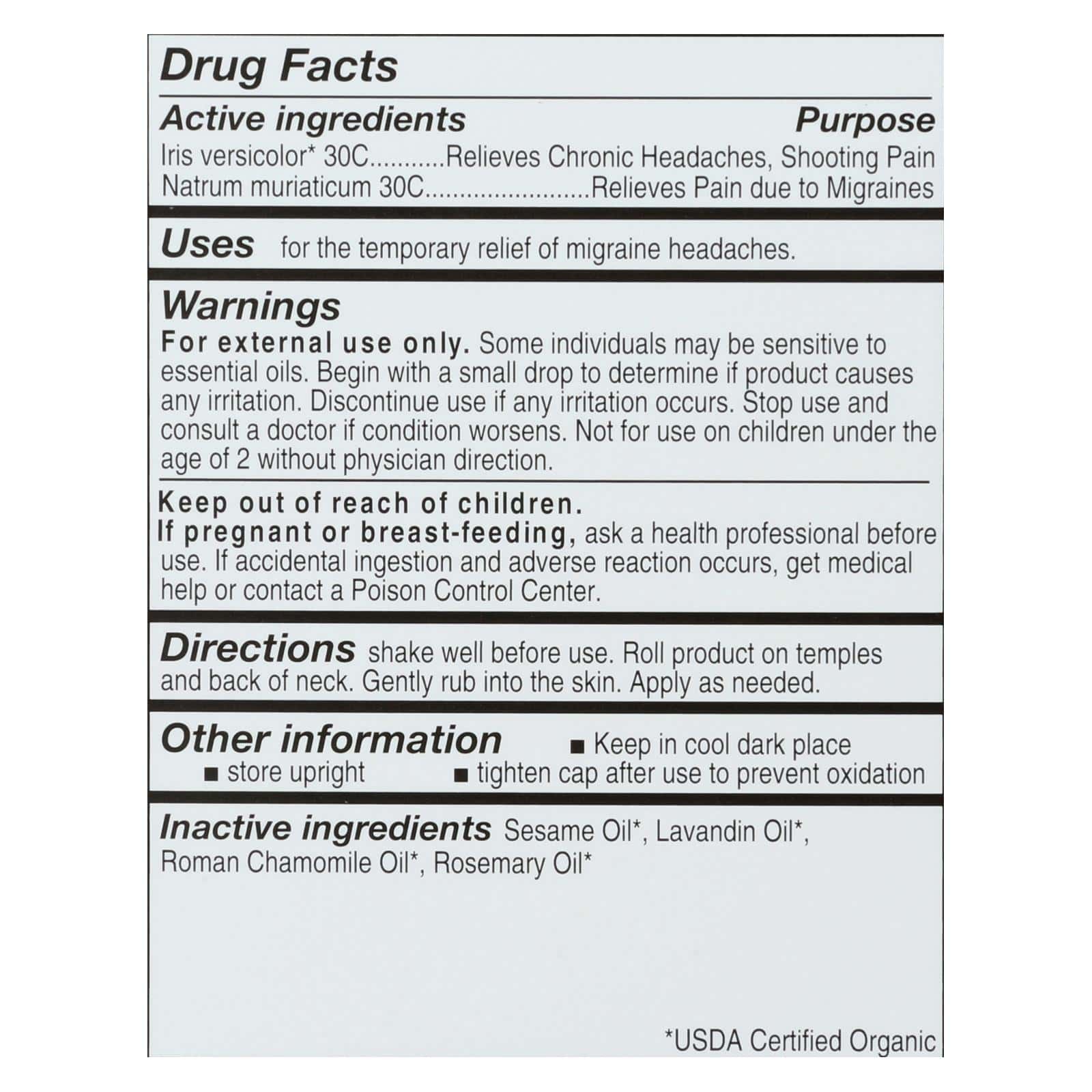 Forces Of Nature Certified Organic Medicine Migraine Rollerball Applicator  - 1 Each - 4 ML - Image 2