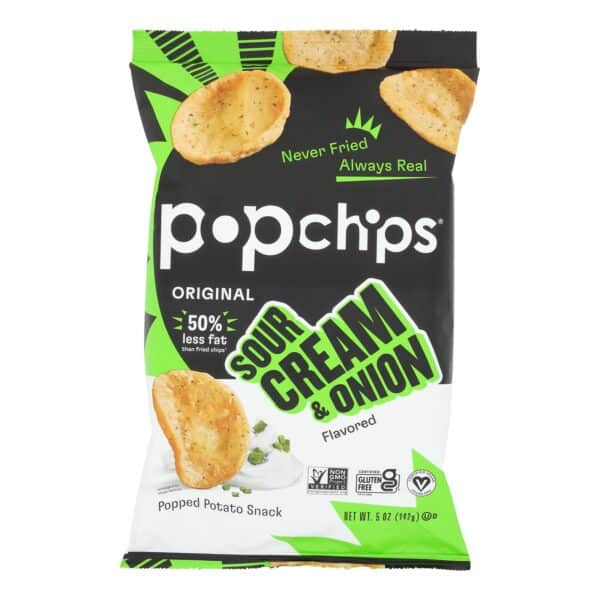 Popchips Potato Chip - Sour Cream - Onion - Case of 12 - 5 oz - Image 3