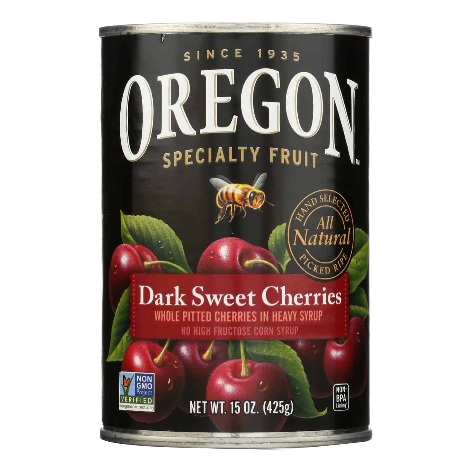 Oregon Fruit Whole Pitted Dark Sweet Cherries In Heavy Syrup - Case of 8 - 15 oz.