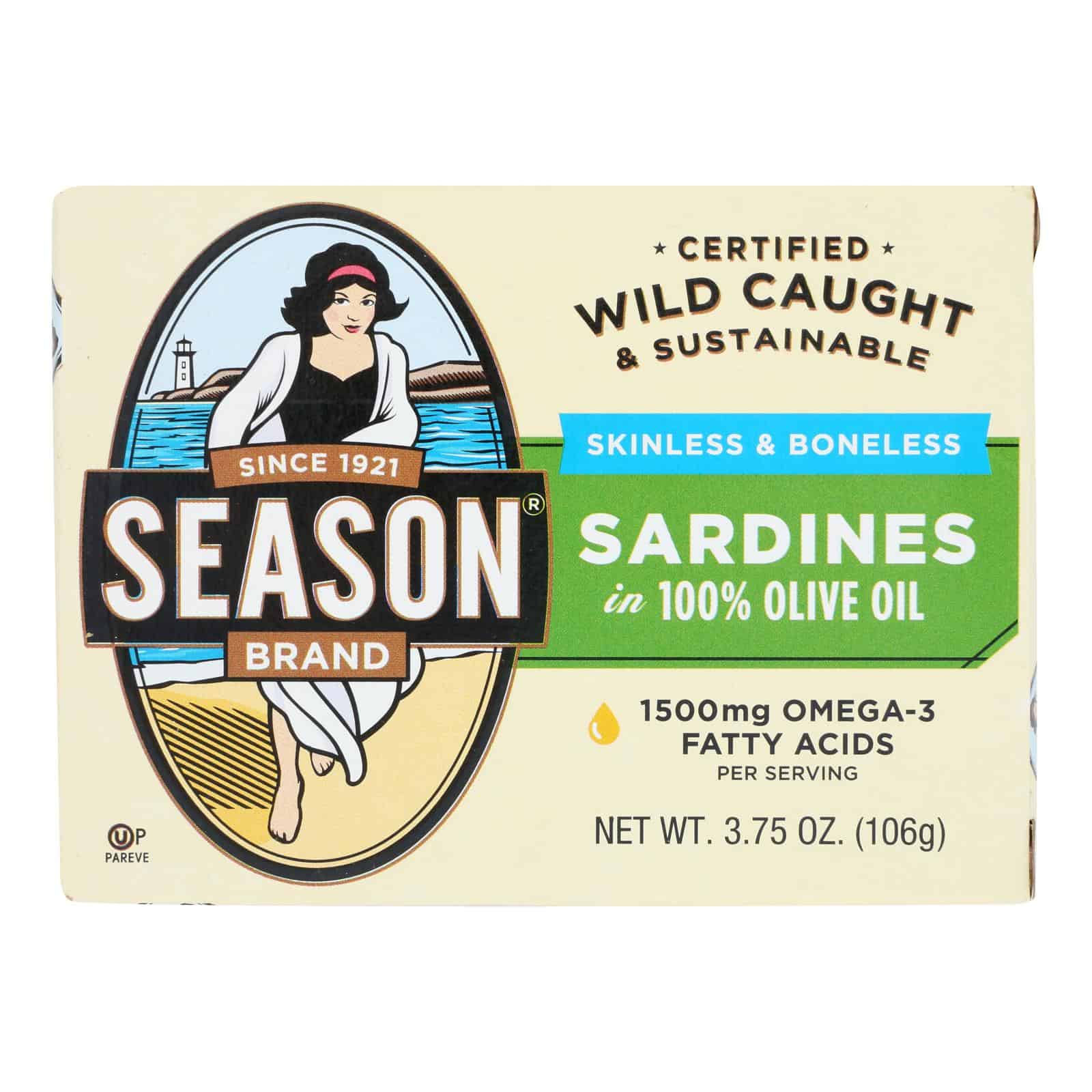 Season Skinless & Boneless Sardines In Pure Olive Oil - Case of 12 - 3.75 OZ