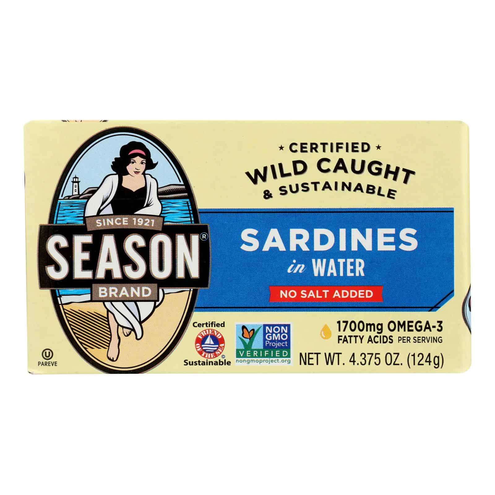 Season Brand Sardines in Water - No Salt Added - Case of 12 - 4.375 oz. - Image 3
