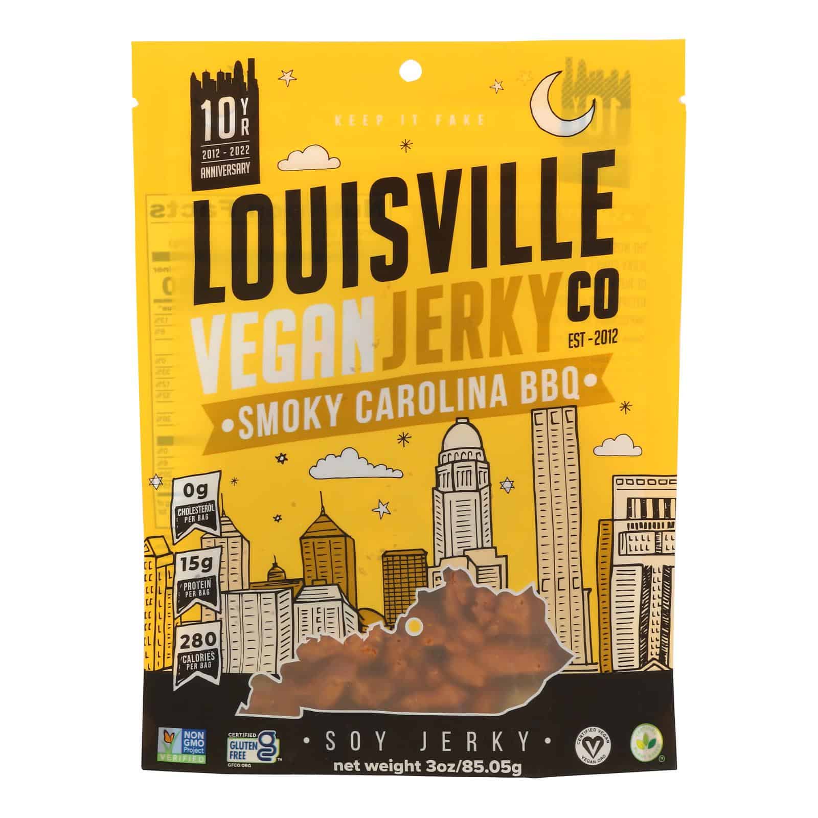 Louisville Vegan Jerky Jerky - Vegan - Carolina BBQ - Case of 10 - 3 oz