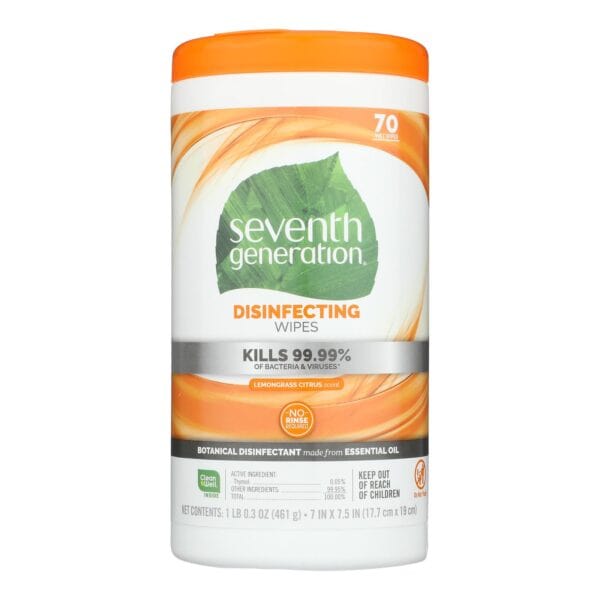 Seventh Generation Disinfecting Wipes Lemongrass and Citrus - 70 Wipes - Case of 6 - Image 2