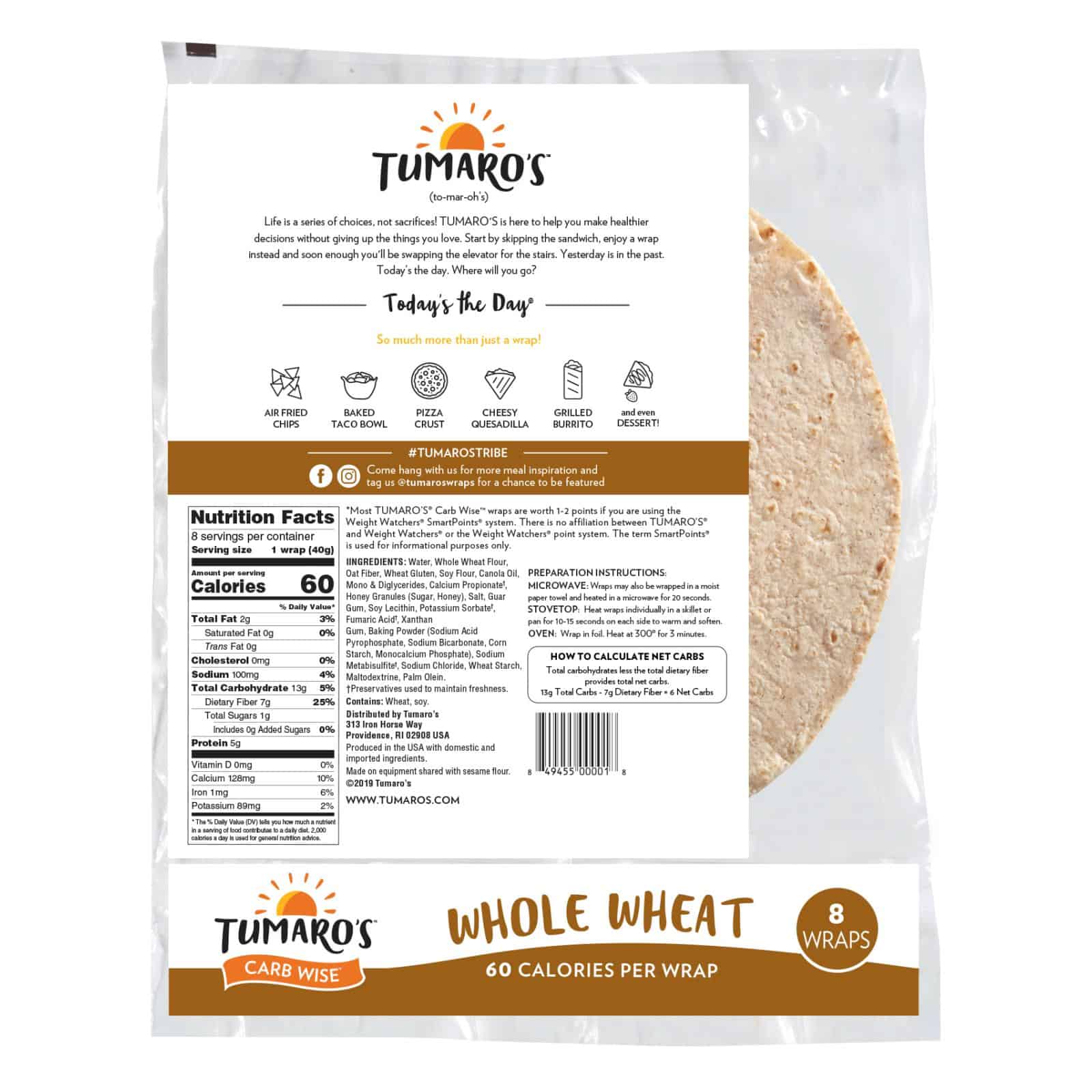 Tumaro'S 8-inch Whole Wheat Carb Wise Wraps - Case of 6 - 8 CT - Image 3