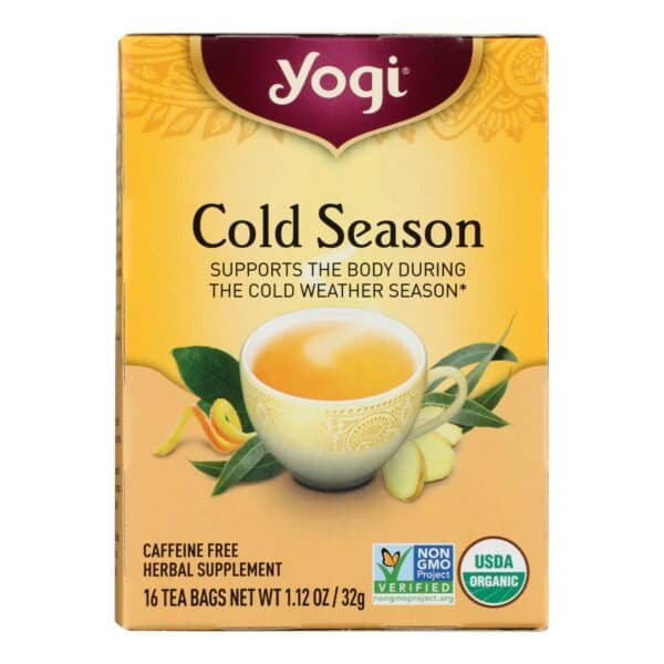 Yogi Organic Cold Season Herbal Tea Caffeine Free - 16 Tea Bags - Case of 6