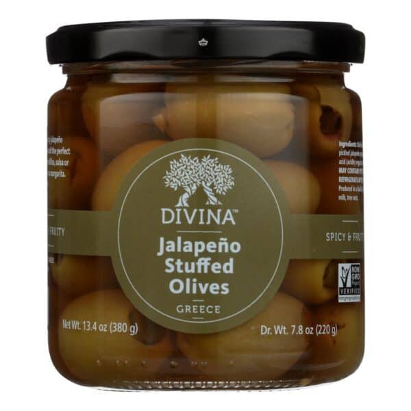 Divina - Green Olives Stuffed with Jalapeno Peppers - Case of 6 - 7.8 oz. - Image 2