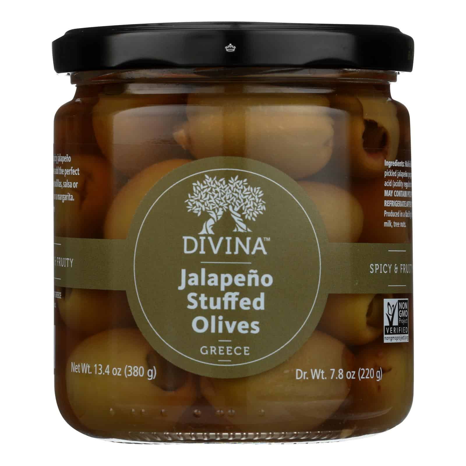 Divina - Green Olives Stuffed with Jalapeno Peppers - Case of 6 - 7.8 oz. - Image 2
