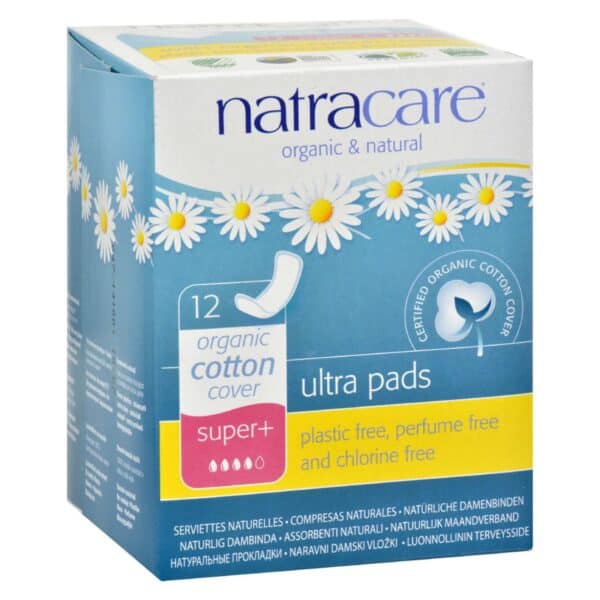 Natracare Natural Ultra Pads Super Plus w/organic cotton cover -  12 Pack