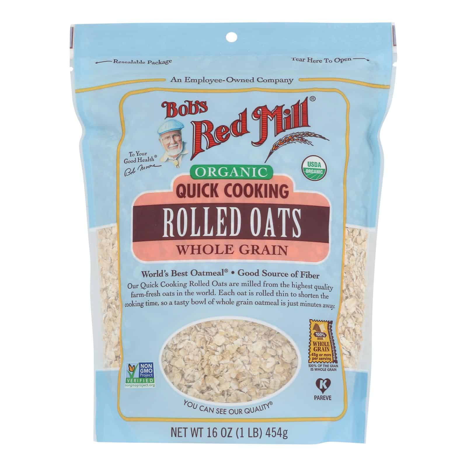 Bob's Red Mill - Oats - Organic Quick Cooking Rolled Oats - Whole Grain - Case of 4 - 16 oz.