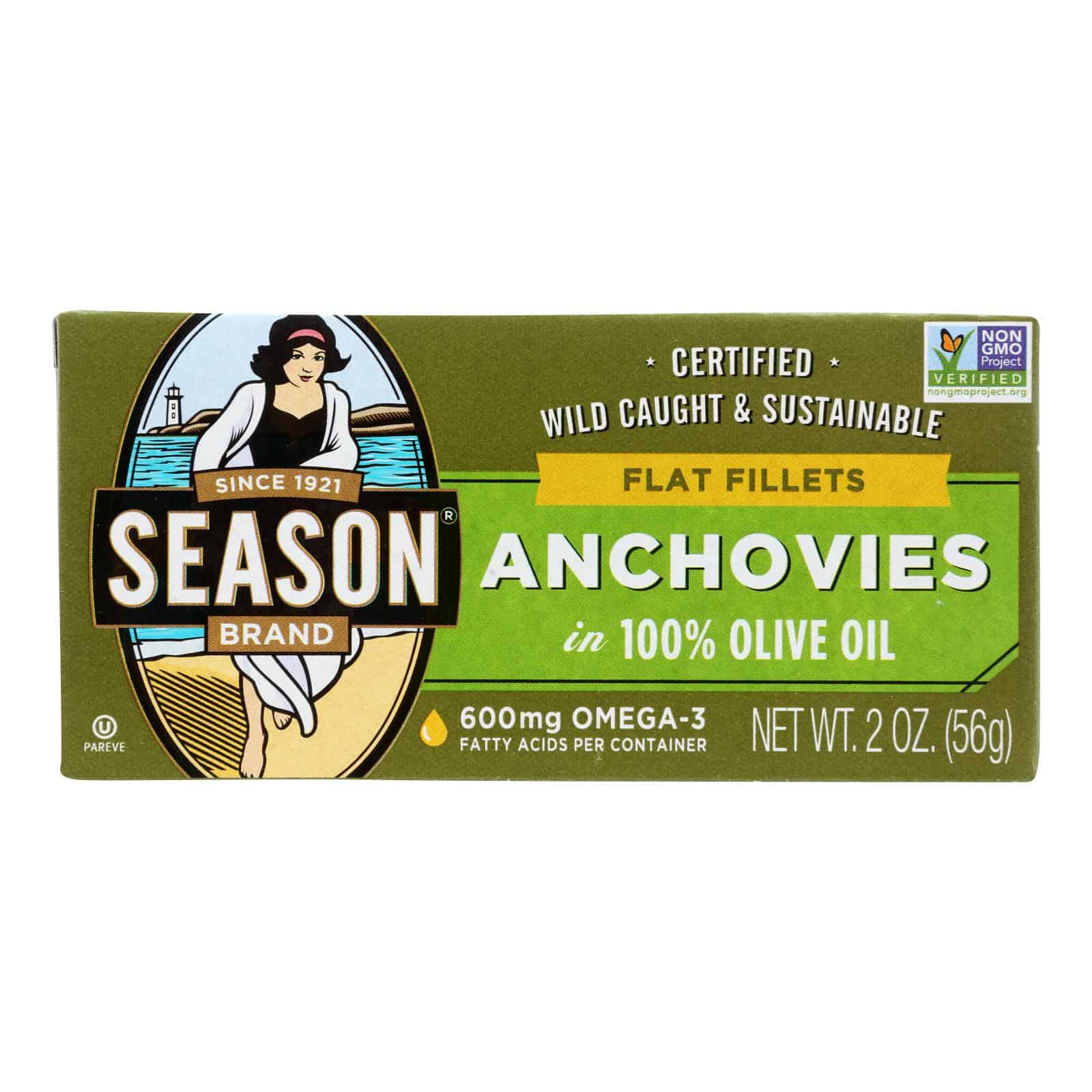 Season Flat Anchovies In Olive Oil - Case of 12 - 2 OZ - Image 2