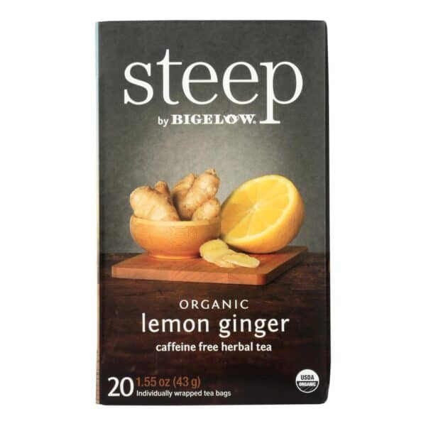 Steep By Bigelow Organic Herbal Tea - Lemon Ginger - Case of 6 - 20 BAGS - Image 2