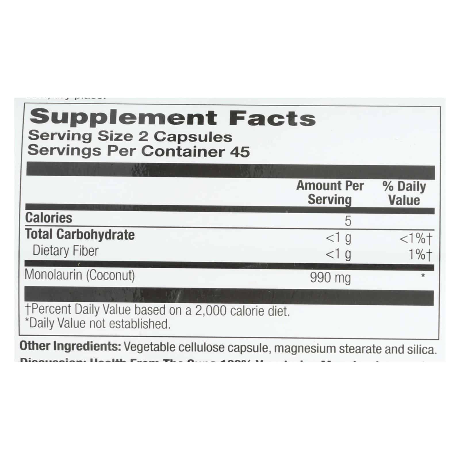 Health From The Sun Monolaurin - 1 Each - 90 VCAP - Image 2