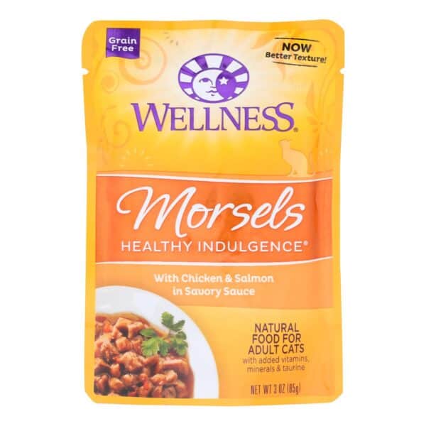 Wellness Pet Products Cat Food - Morsels with Chicken and Salmon In Savory Sauce - Case of 24 - 3 oz. - Image 2