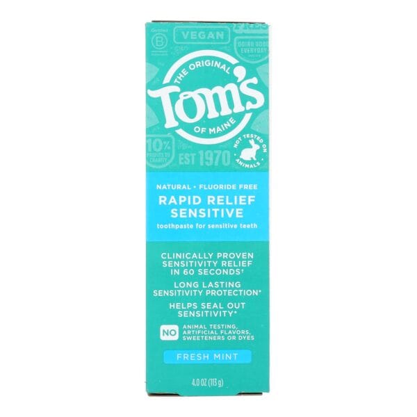 Tom's of Maine Rapid Relief Sensitive Toothpaste - Fresh Mint Fluoride-Free - Case of 6 - 4 oz. - Image 2