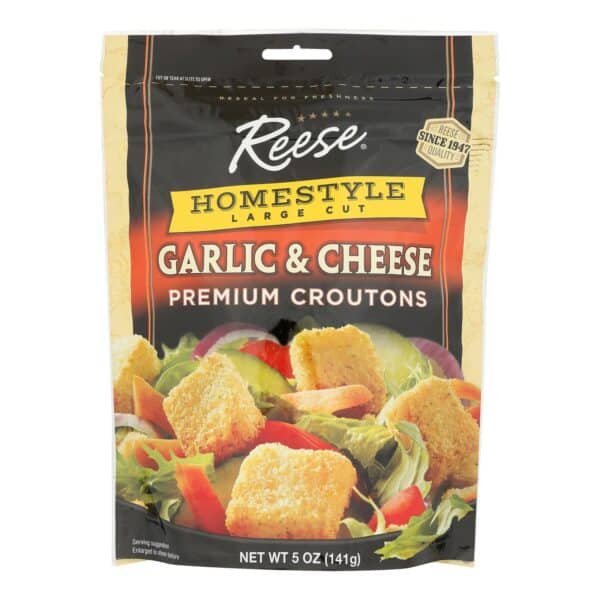 Reese Whole Grain Croutons - Garlic and Cheese - Case of 12 - 5 oz.