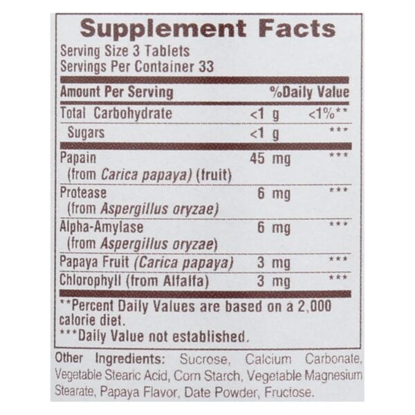 American Health - Papaya Enzyme with Chlorophyll Chewable - 100 Chewable Tablets - Image 2