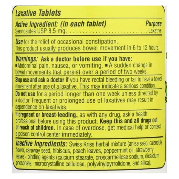 Modern Natural Products Swiss Kriss Herbal Laxative - 250 Tablets - Image 2