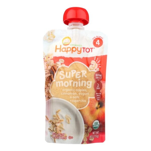 Happy Tot Super Morning Organic Apples, Cinnamon, Yogurt And Oats + Super Chia  - Case of 16 - 4 OZ - Image 2