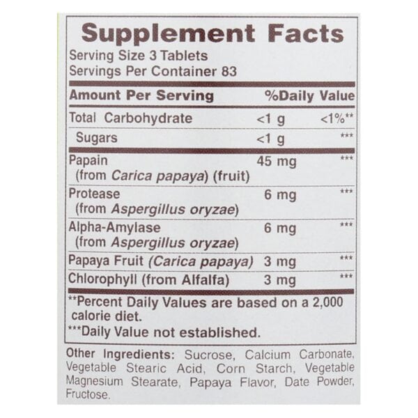American Health - Papaya Enzyme with Chlorophyll Chewable - 250 Tablets - Image 2