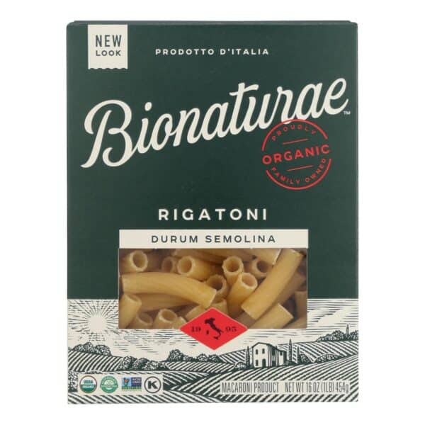 Bionaturae Pasta - Organic Durum Semolina Rigatoni - Case of 12 - 16 oz.