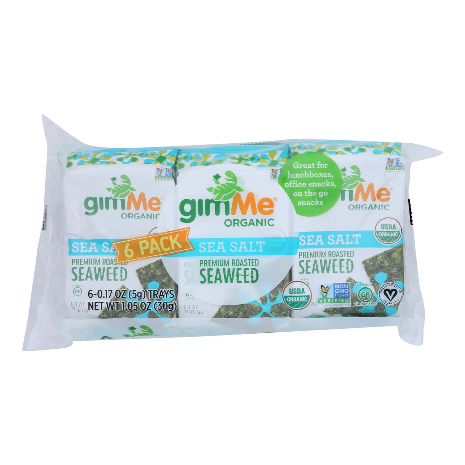 Gimme Seaweed Snacks Organic Roasted Seaweed Snack - Sea Salt - Case of 8 - 6/.17 oz - Image 2