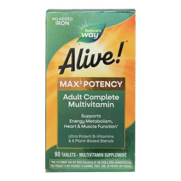 Nature's Way - Alive! Max3 Daily Multi-Vitamin - Max Potency - No Iron Added - 90 Tablets - Image 2