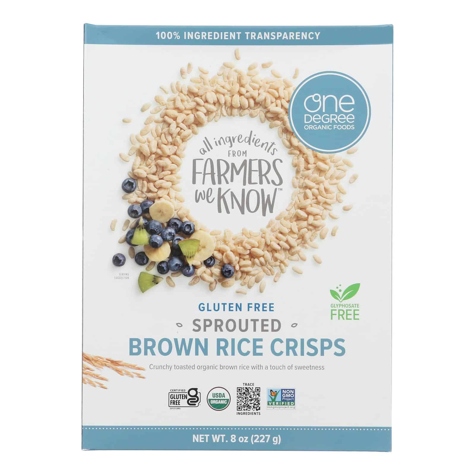 One Degree Organic Foods Sprouted Brown Rice - Crisps Cereal - Case of 6 - 8 oz.