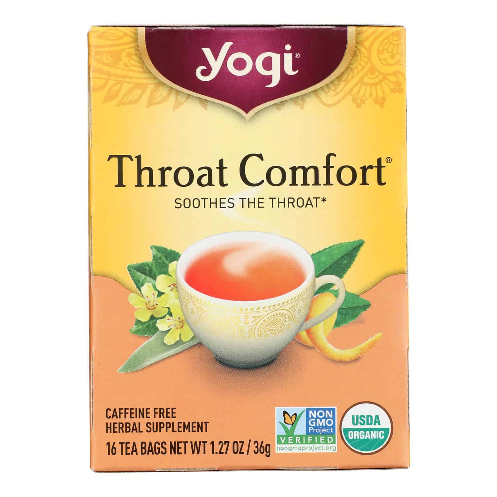 Yogi Organic Throat Comfort Herbal Tea Caffeine Free - 16 Tea Bags - Case of 6 - Image 2