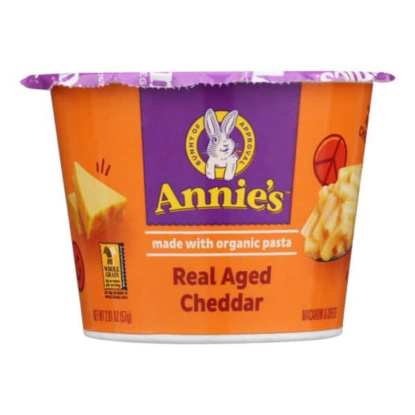 Annie's Homegrown Real Aged Cheddar Microwavable Macaroni and Cheese Cup - Case of 12 - 2.01 oz. - Image 3