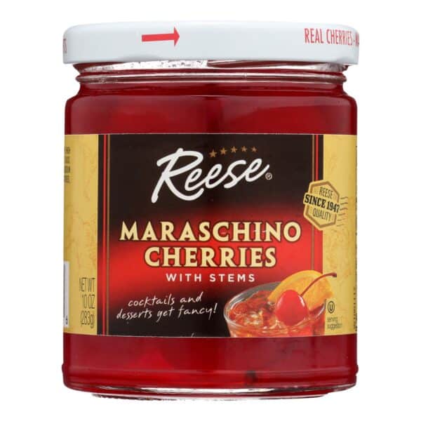 Reese Red Maraschino Cherries with Stems - Case of 12 - 10 oz.