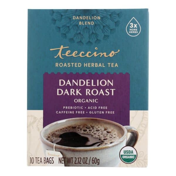 Teeccino Organic Herbal Coffee - Dandelion Dark Roast - 10 Bags - Case of 6 - Image 3