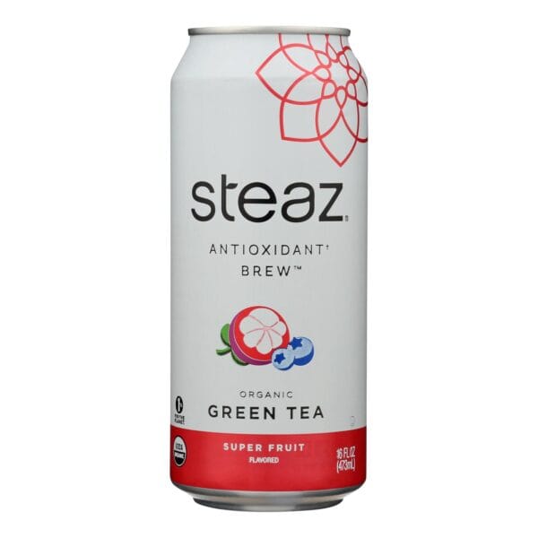 Steaz Lightly Sweetened Green Tea - Super Fruit - Case of 12 - 16 Fl oz.