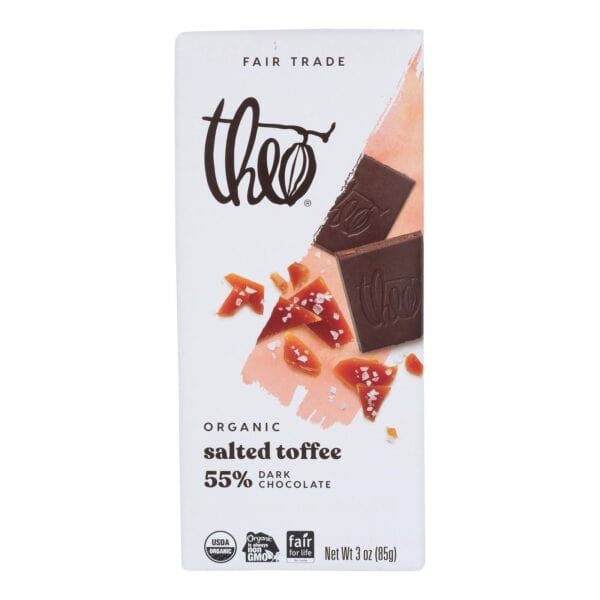Theo Chocolate Salted Toffee - 55 Percent Dark Chocolate - Case of 12 - 3 oz. - Image 2